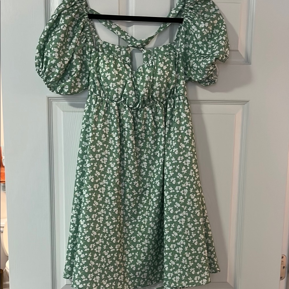 Princess Polly Green Smocked Puff Sleeve Mini Dress